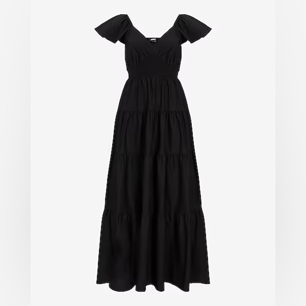 NWT Express V-Neck Flutter Sleeve Tiered Maxi Dress - Picture 5 of 6
